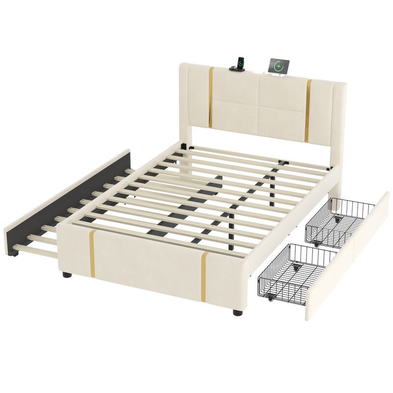 Merax PU Upholstered Platform Bed with Trundle
