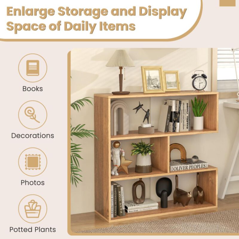 Hivvago Concave Bookshelf 3-Shelf Open Bookcase with Anti-Toppling Device for Living Room Study Office