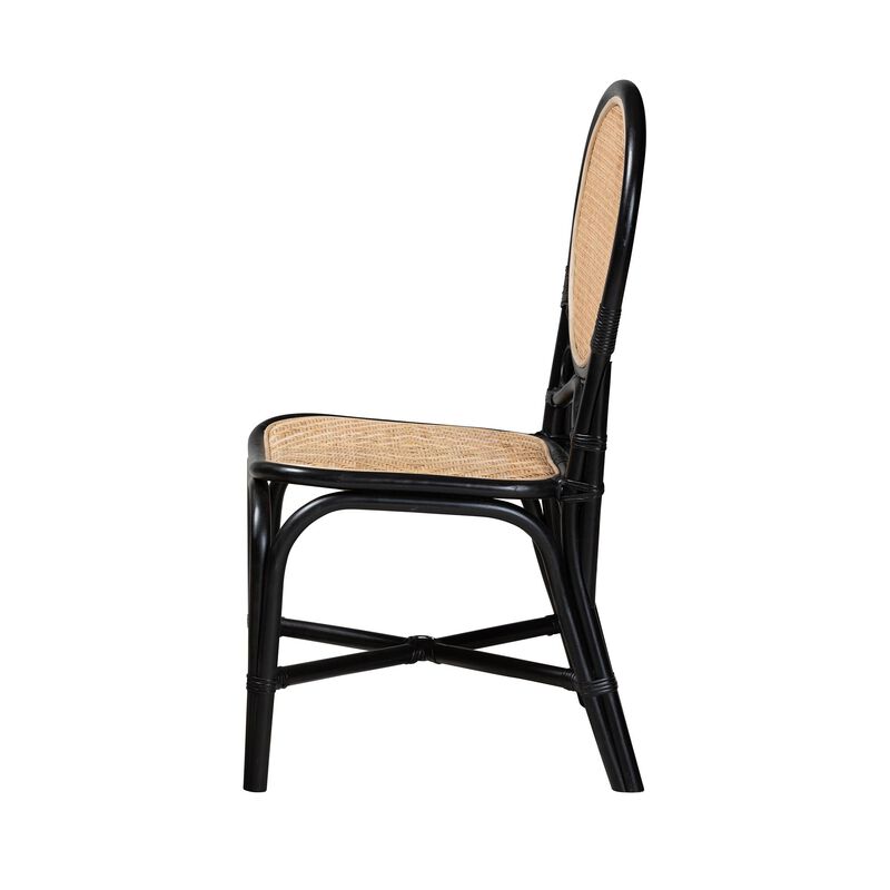 Bali & Pari Ayana Mid-Century Modern Two-Tone Black and Natural Brown Rattan Dining Chair