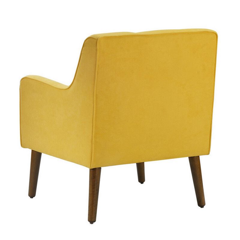 Kina 28 Inch Accent Chair, Yellow Fabric, Button Tufted, Angled Wood Legs-Benzara