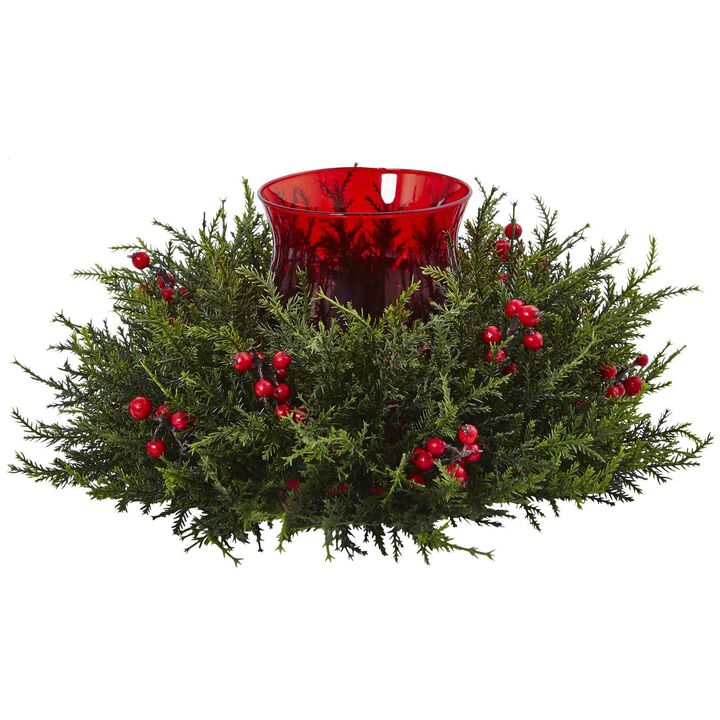 Nearly Natural 6.5-in Cedar Berry Candelabrum