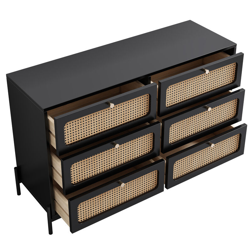 Merax Modern Rattan Wood Closet 6-Drawer Dresser