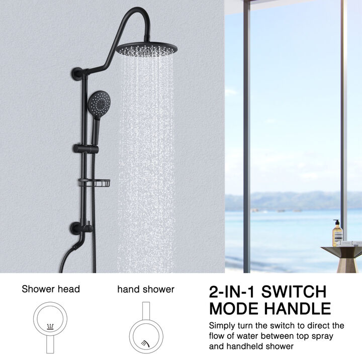 10" Rainfall Shower Head And Handheld Showerhead Combo Shower System With Slide Bar, Matte Black