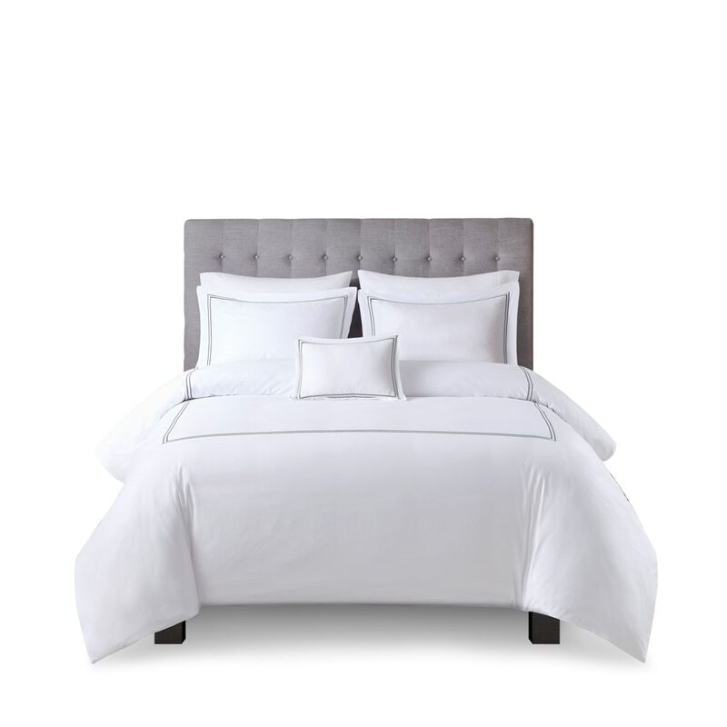 Gracie Mills Mooney 500 Thread Count Embroidered Cotton Sateen Duvet Cover Set