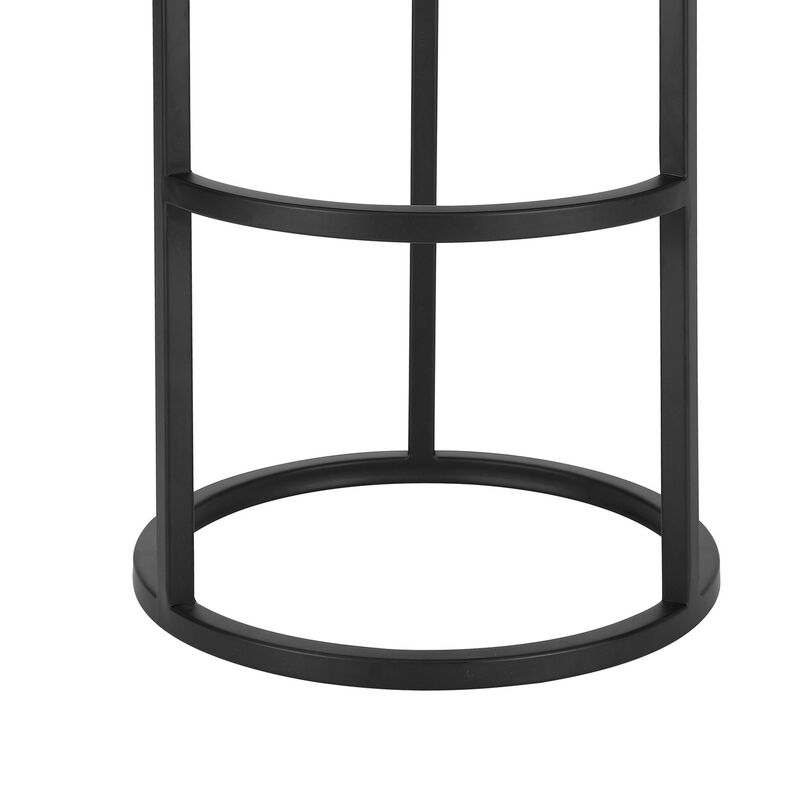 Tane 30 Inch Barstool, Round Black Faux Leather Padded Seat, Black Metal - Benzara