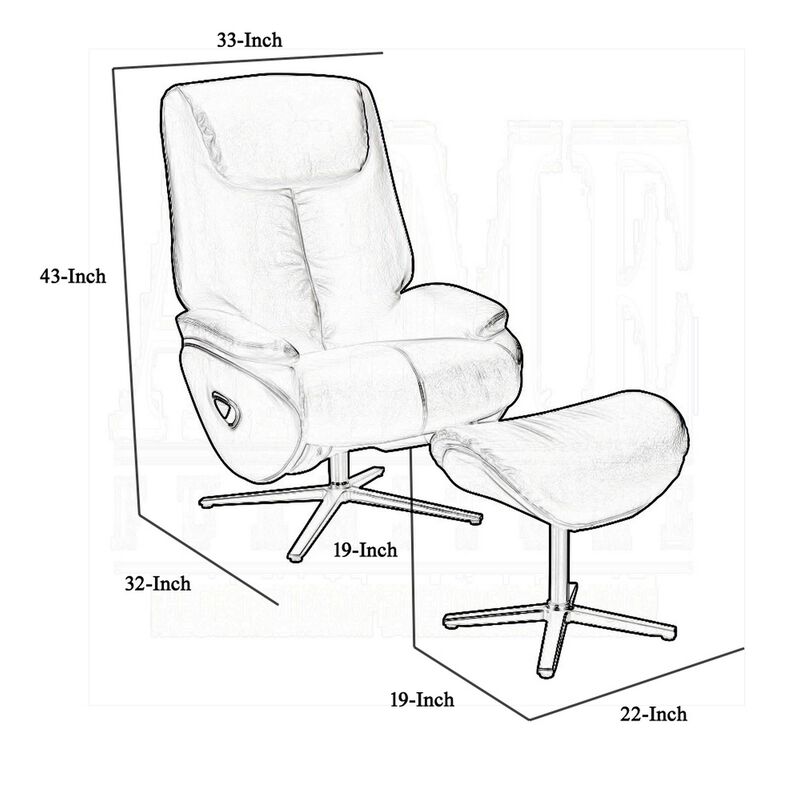 Nita Swivel Accent Chair with Ottoman, Plush Black Top Grain Leather - Benzara