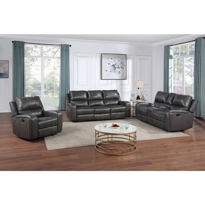 New Classic Furniture Linton Leather Sofa W/Dual Recliner-Gray