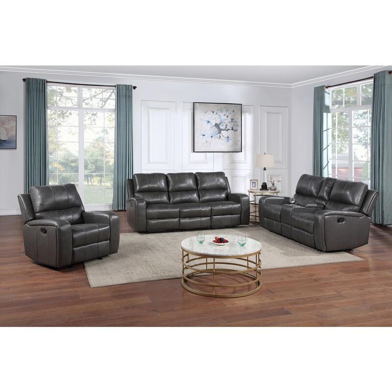 New Classic Furniture Linton Leather Sofa W/Dual Recliner-Gray