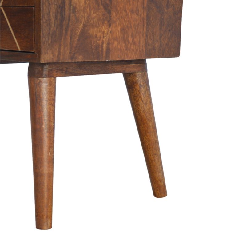 Solid Wood Geometric Brass Inlay 2 Drawer Nightstand