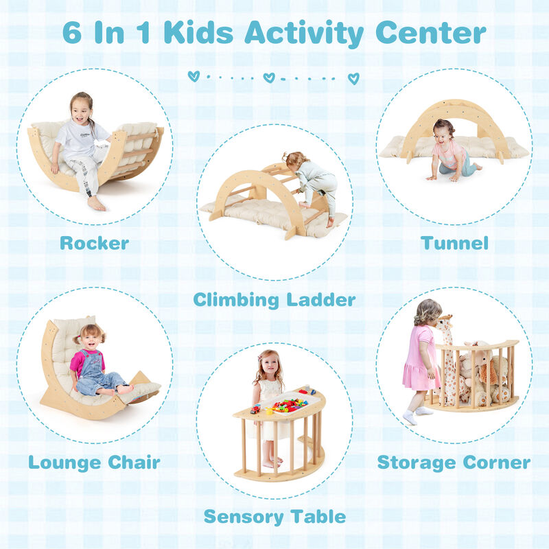 6 in 1 Kids Climbing Arch Playset wIth Removable Cushion and Stoppers