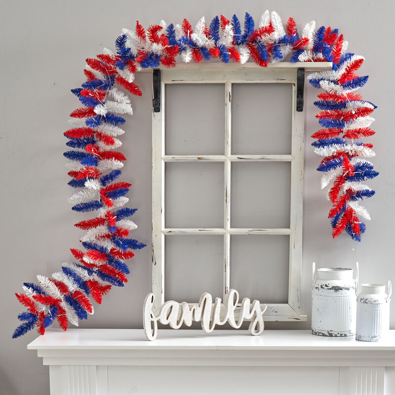 Hivvago 9" Patriotic "American Flag" Themed Artificial Garland with 50 Warm LED Lights