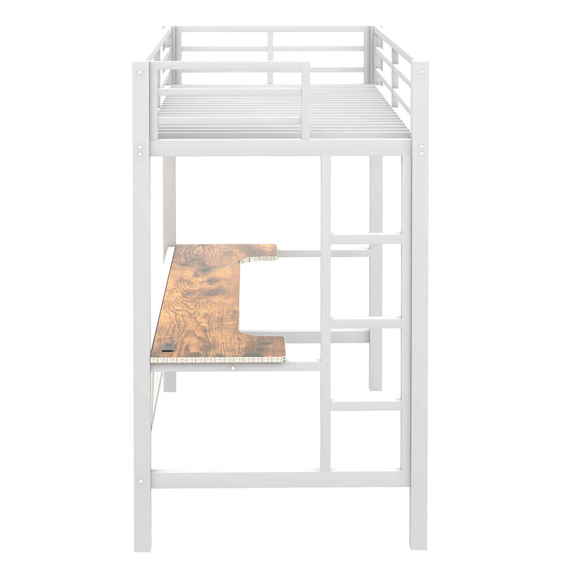 Merax Gaming Metal Loft Bed Frame with LED Light and Desk
