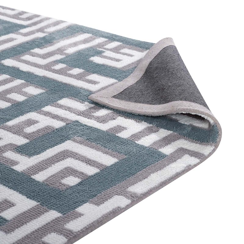 Nahia Geometric Maze 5x8 Area Rug - Ivory, Light Gray and Sky Blue