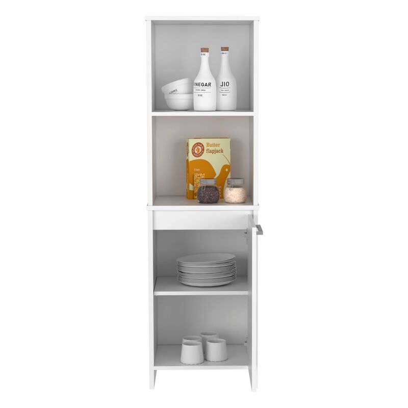 Eiffel Kitchen & Dining room Pantry, Two External Shelves, Single Door Cabinet, Two Interior Shelves White -White