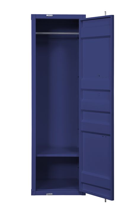 Industrial Style Metal Wardrobe with Recessed Door Front, Blue - Benzara