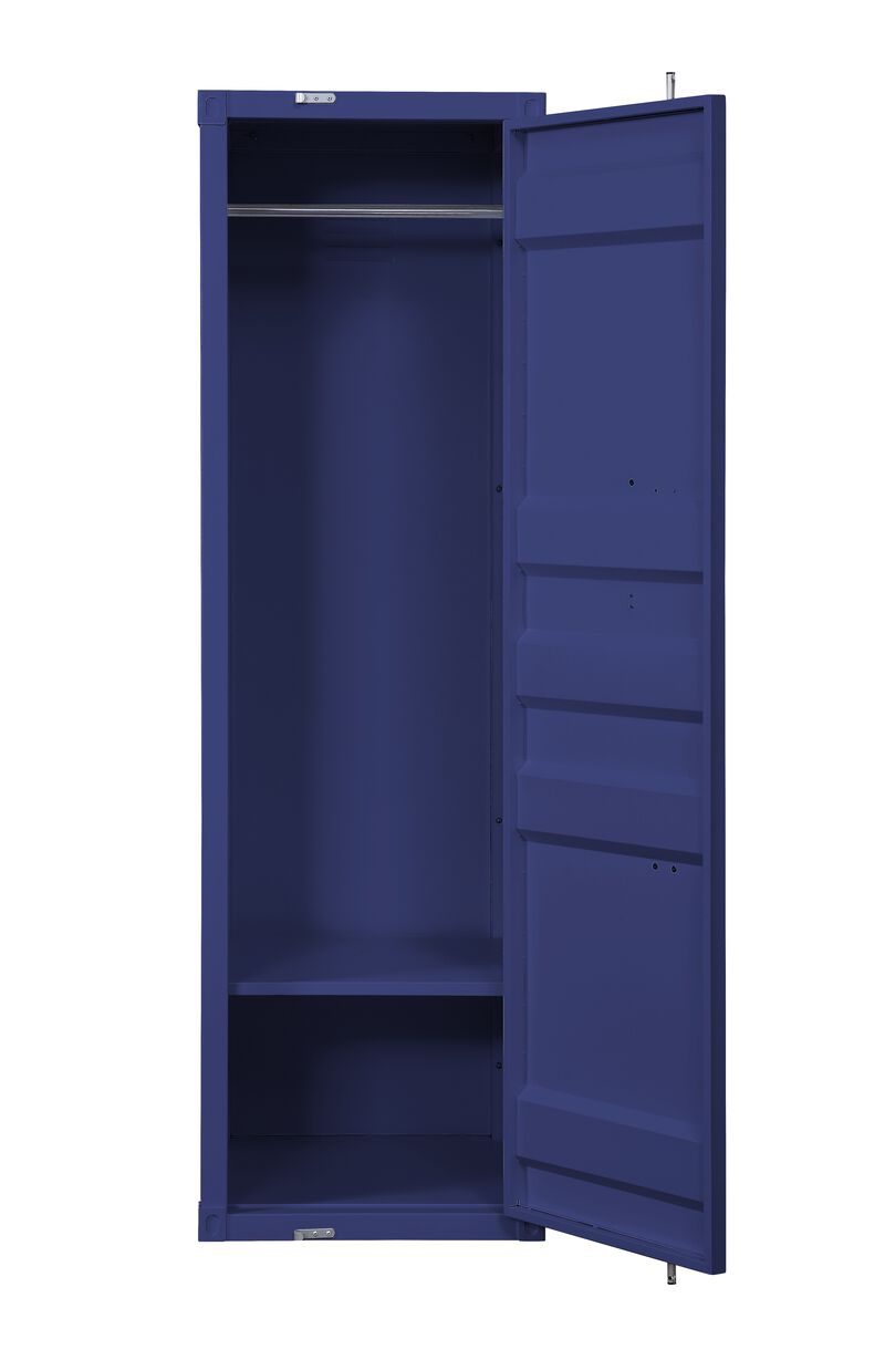 Industrial Style Metal Wardrobe with Recessed Door Front, Blue - Benzara