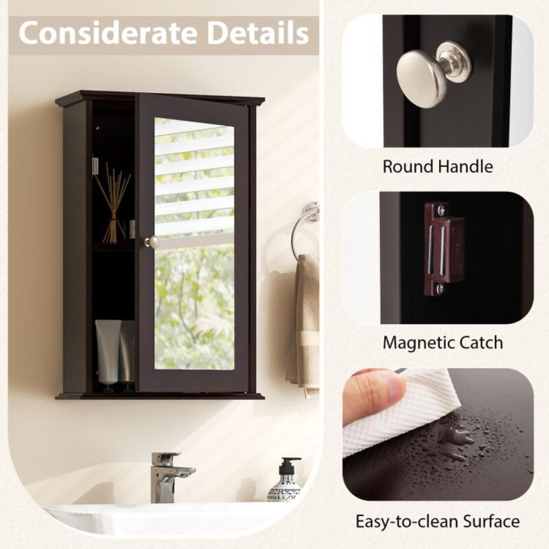 Hivvago Bathroom Wall Cabinet with Single Mirror Door and Adjustable Shelf