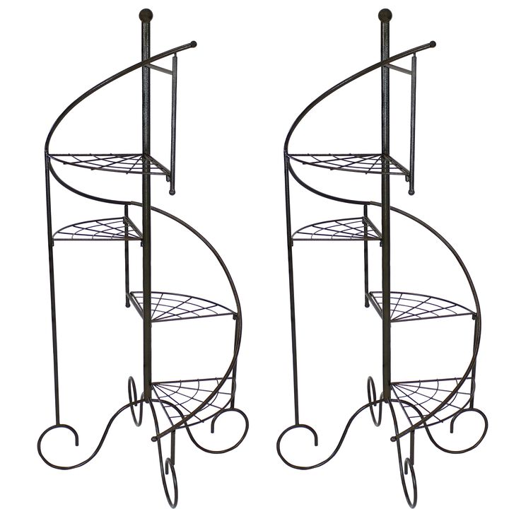 Sunnydaze Black Iron 4-Tier Spiral Staircase Plant Stand - 56 in - Set of 2
