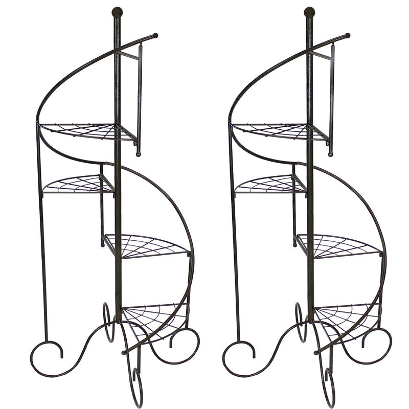Sunnydaze Black Iron 4-Tier Spiral Staircase Plant Stand - 56 in - Set of 2