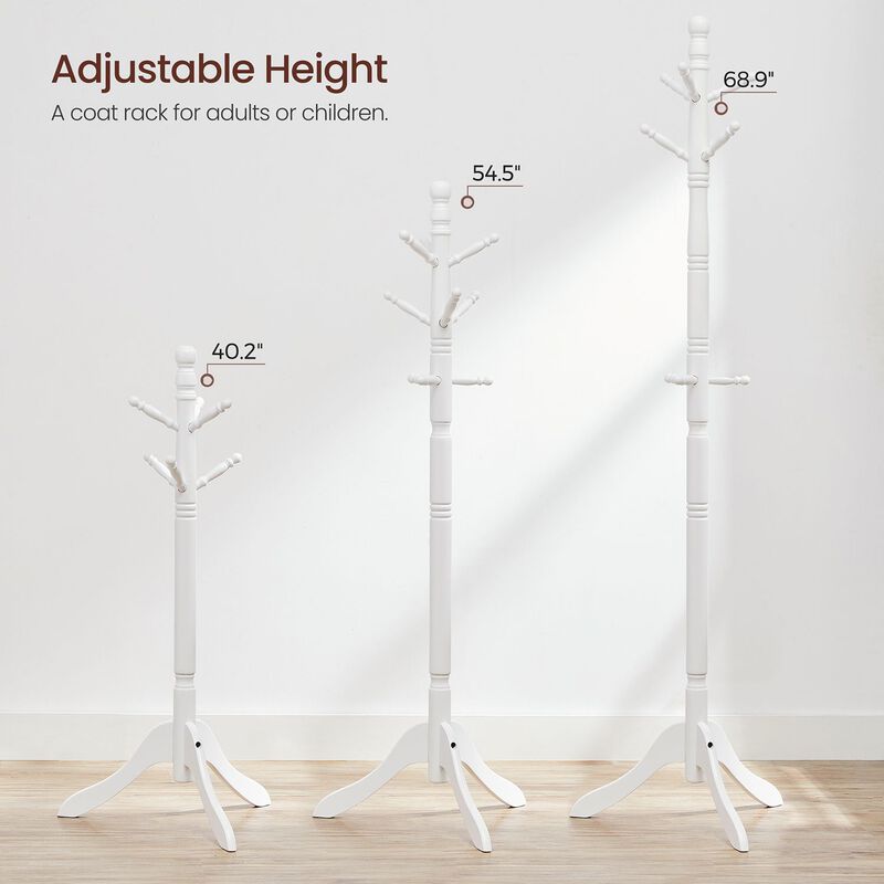 Solid Wood Coat Rack Stand with 10 Hooks - Freestanding Hall Tree