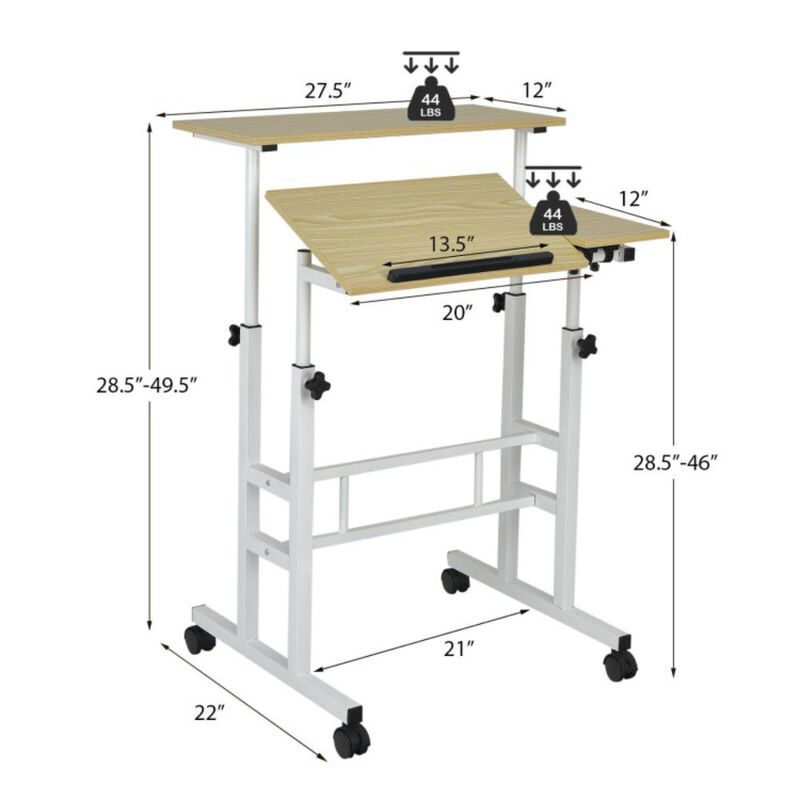 Hivvago Mobile Stand-up Computer Desk Adjustable with 2 Tilting Desktops