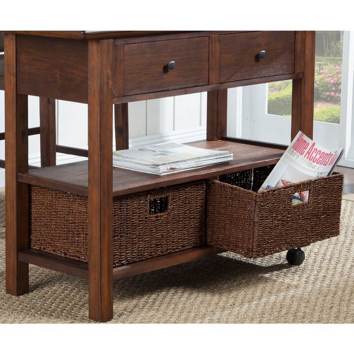 Convenient Wooden Kitchen Cart With Storage Drawers Brown-Benzara
