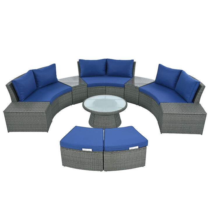 Merax Outdoor Sectional Half Round Patio Rattan Sofa Set
