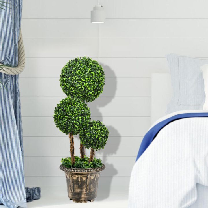 Hivvago 30 Inch Artificial Topiary Triple Ball Tree Indoor and Outdoor UV Protection