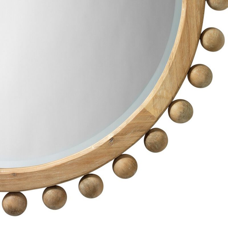 Mirror with Spherical Beads Accent and Wooden Frame, Brown-Benzara