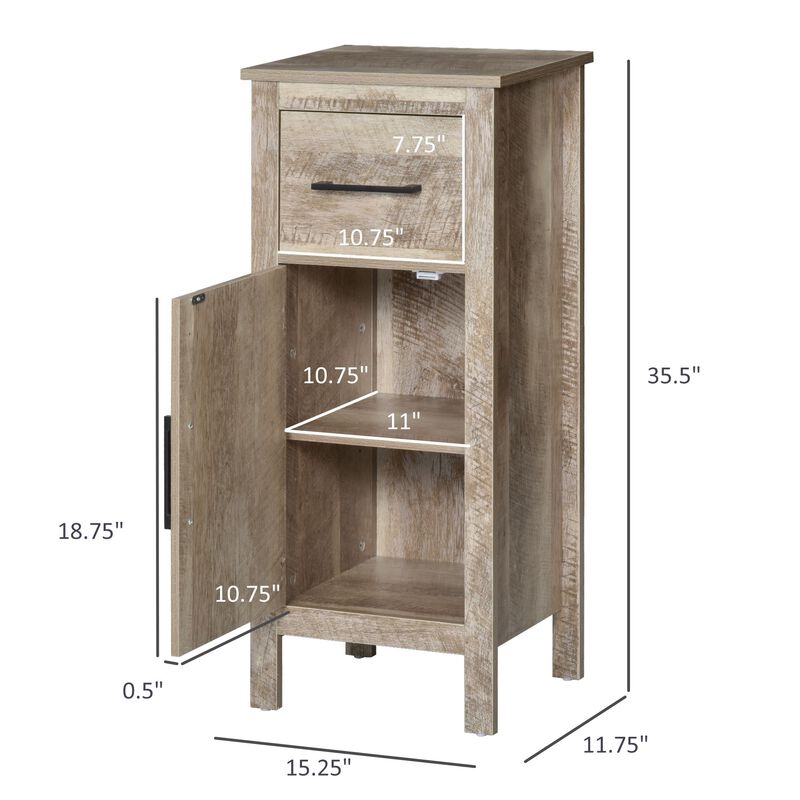 Freestanding Compact Bathroom Storage Organizer w/Shelves and Pull-Out Drawer