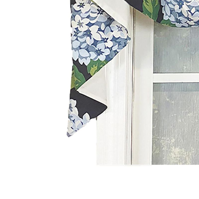 RLF Home Hydrangea Empire Valance Navy 3-Scoop. 64"W x 25"L For windows up to 60"W