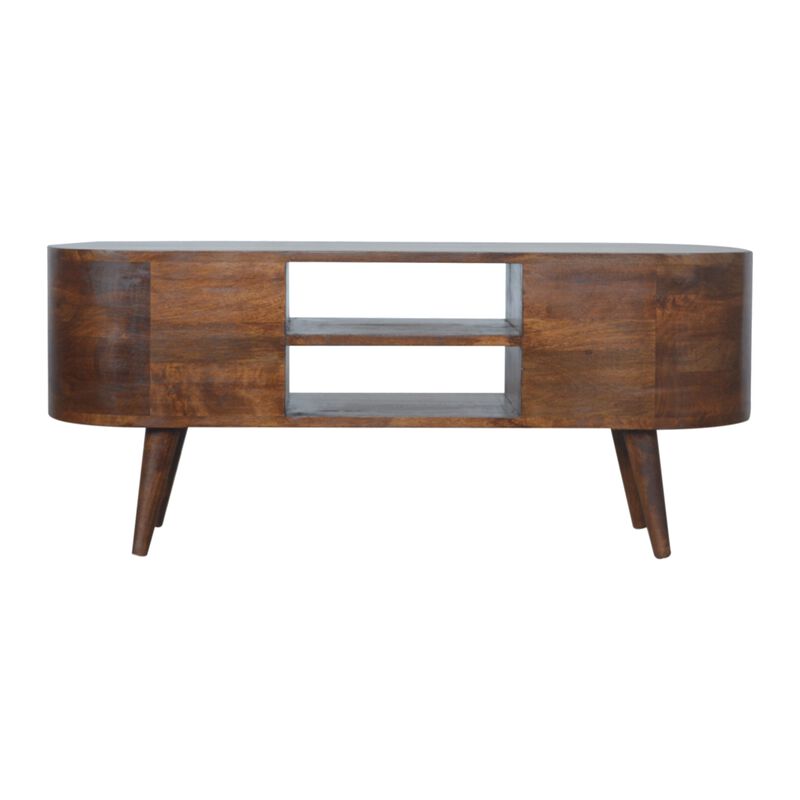 Chestnut Rounded Entertainment 4 Drawer Media Unit Solid Wood