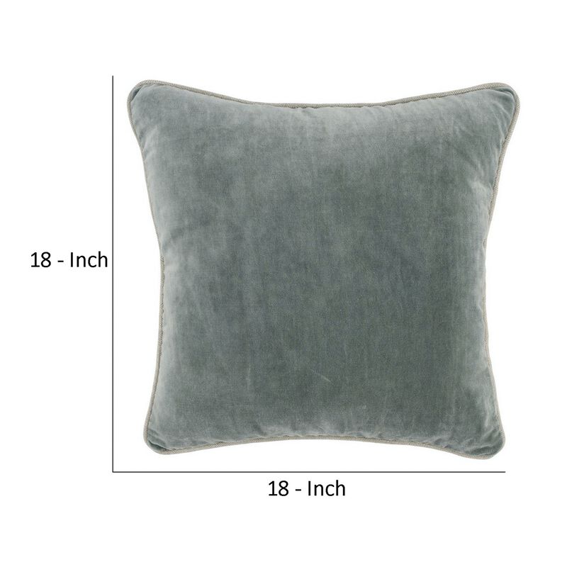 Square Throw Pillow with Cotton Cover, Sage Green-Benzara