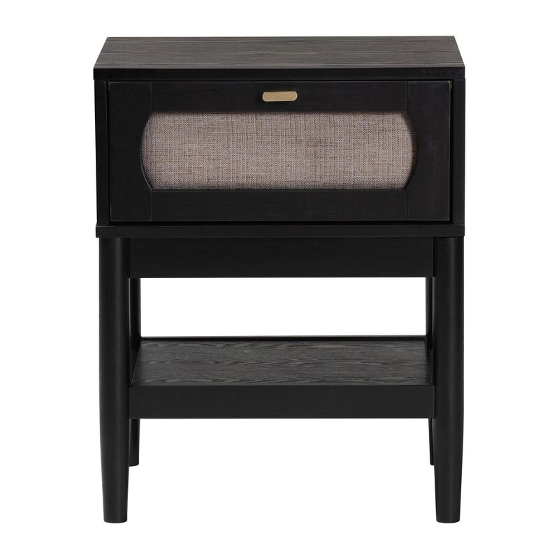 Baxton Studio Shirin Mid Century Beige Fabric and Black Wood 1 Drawer Nightstand