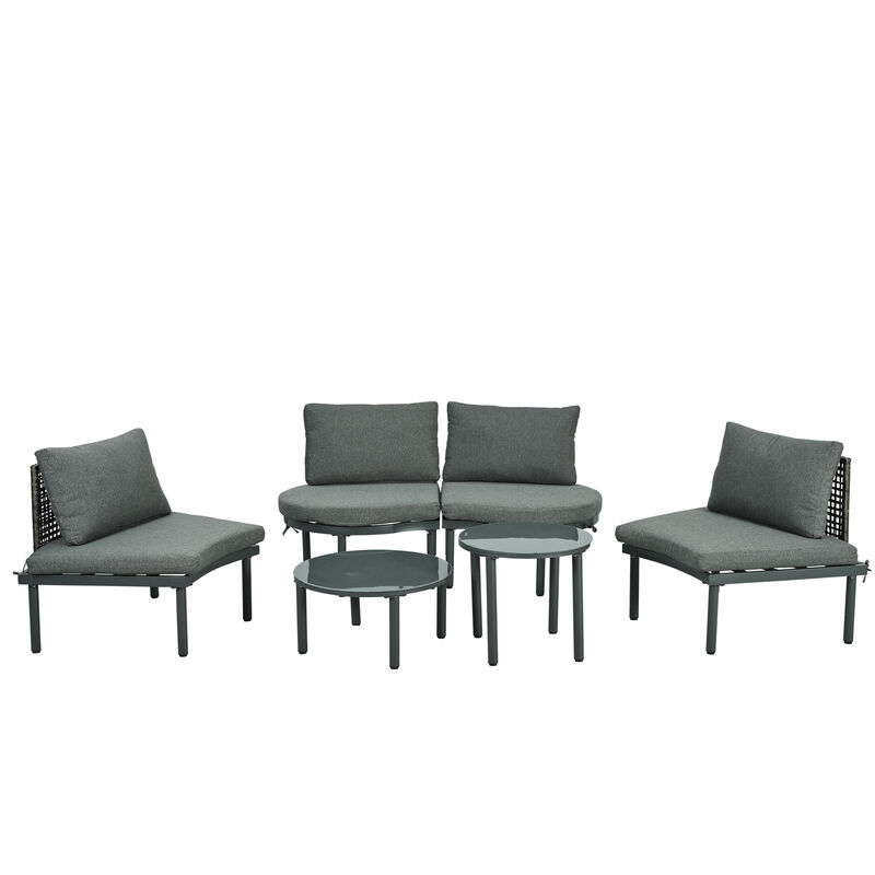 Merax Half Moon Outdoor Sectional Sofa with 2 Coffee Tables