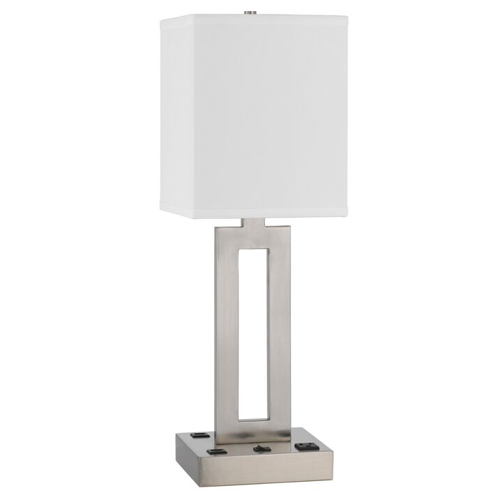 Arny Table Lamp, 1 Outlet, 2 USB, Slim Cutout Steel Base, 24 Inch - Benzara
