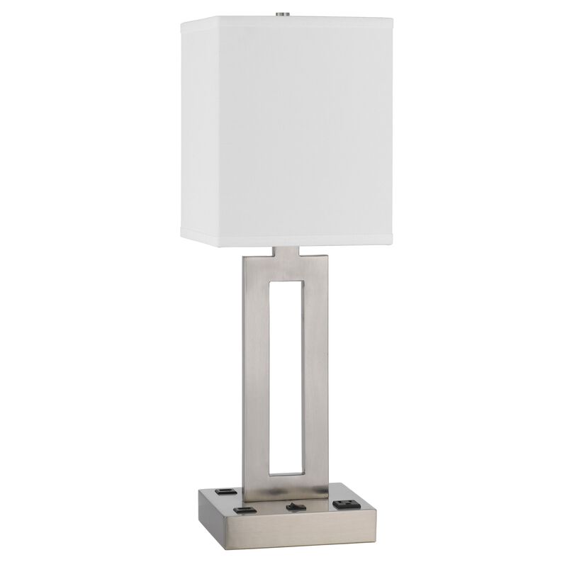 Arny Table Lamp, 1 Outlet, 2 USB, Slim Cutout Steel Base, 24 Inch - Benzara