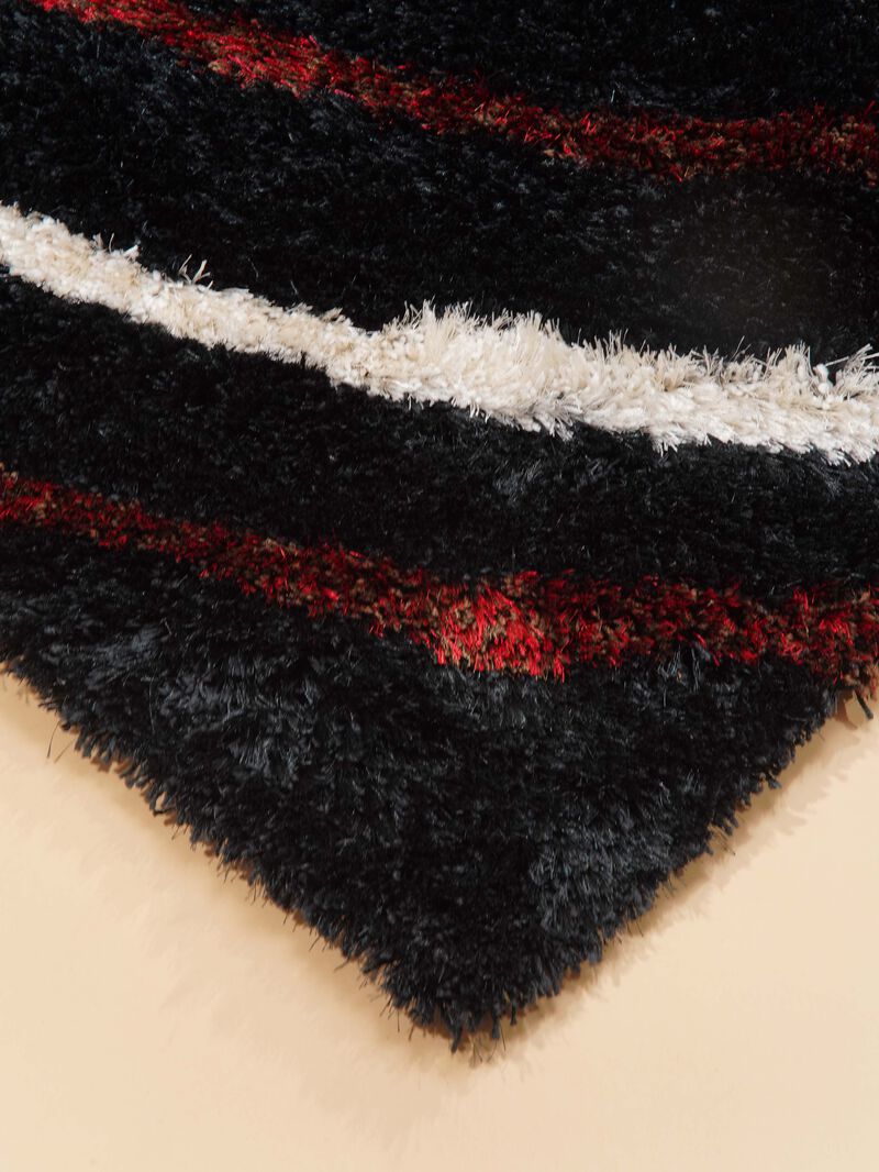 RUGSOTIC CARPETS HAND TUFTED SHAG POLYESTER ECO-FRIENDLY AREA RUGS  - 4'x6', Rectangle, Black Multicolor, Geometric Modern Design, High Pile Thick Handmade Anti Skid Rugs for Living Room K00005