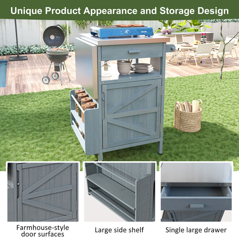 Merax Outdoor Grill Cart Kitchen Island with Stainless Steel Top