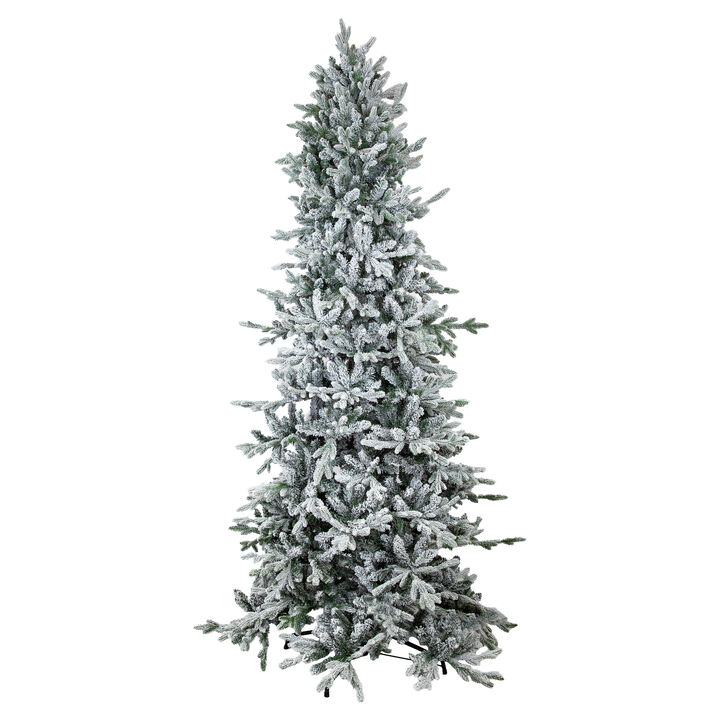 Sunnydaze Slim and Stately Artificial Christmas Tree - 8 ft - Flocked