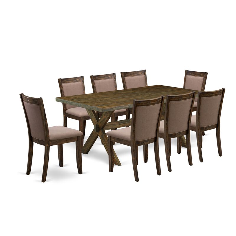 East West Furniture X777MZ748-9 9Pc Kitchen Set - Rectangular Table and 8 Parson Chairs - Multi-Color Color