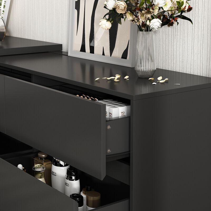 6-Drawer L-Shaped Dresser in Black with Rotatable Desk 47.2 in. W x 51.2 in. D x 32.7 in. H