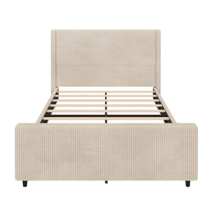 Merax High Headboard Corduroy Platform Bed Bedroom Furniture