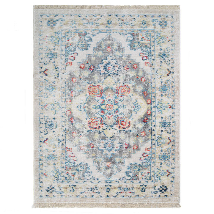 RUGSOTIC CARPETS MACHINE MADE POLYESTER AREA RUGS  - 4'x5'11'', Rectangle Shape, Multicolor Color, Classic Oriental Traditional  Design, Low Pile Machine Made Area Rugs (M00071)