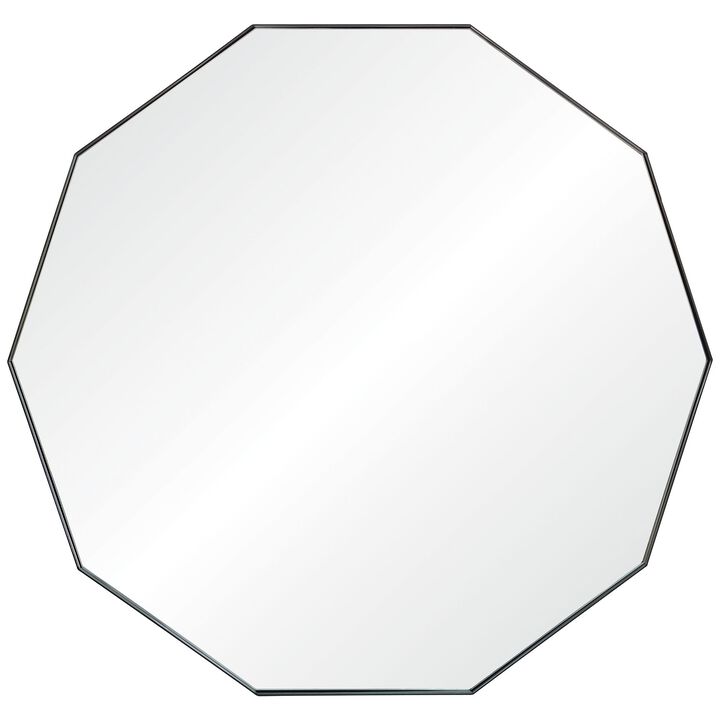 48" Matte Black Angular Framed Decagonal Wall Mirror