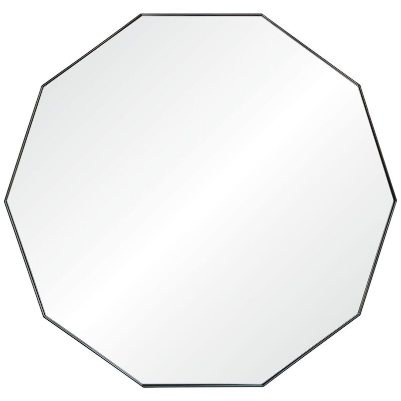48" Matte Black Angular Framed Decagonal Wall Mirror