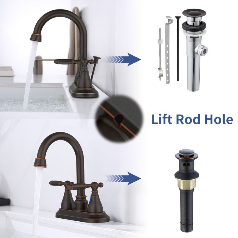 Oil-Rubbed Bronze Bathroom Faucet, 2-Handle Centerset with 360° High Arc Swivel Spout for Vanity Sink