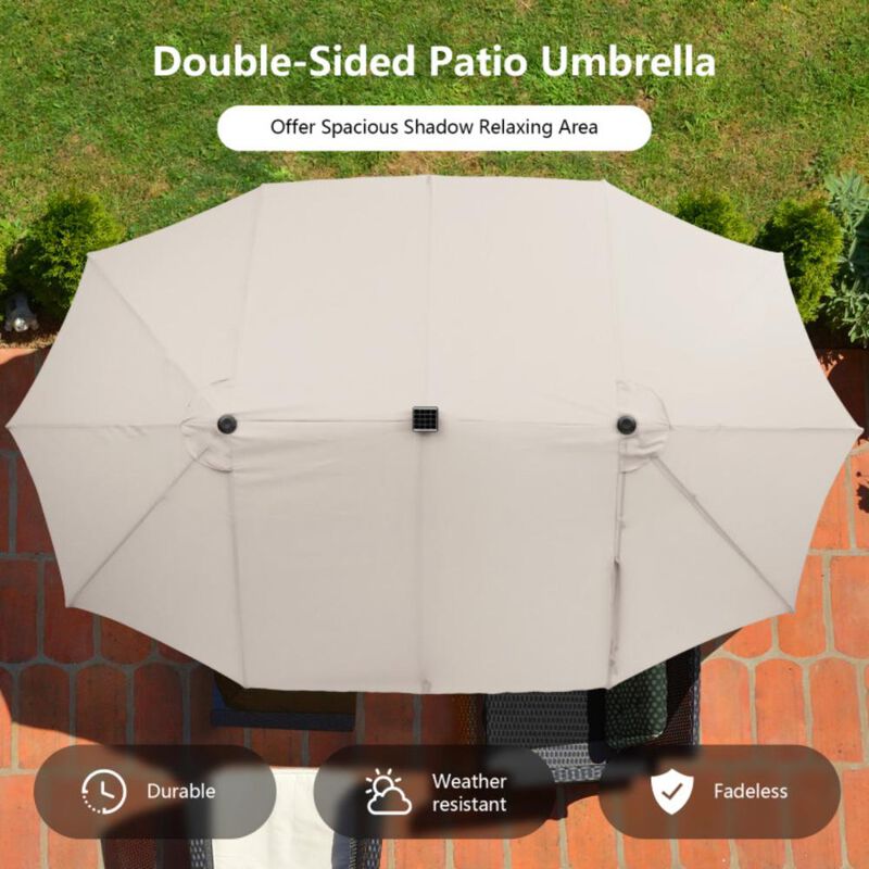 Hivvago 15 Feet Double-Sided Patio Umbrella with 48 LED Lights