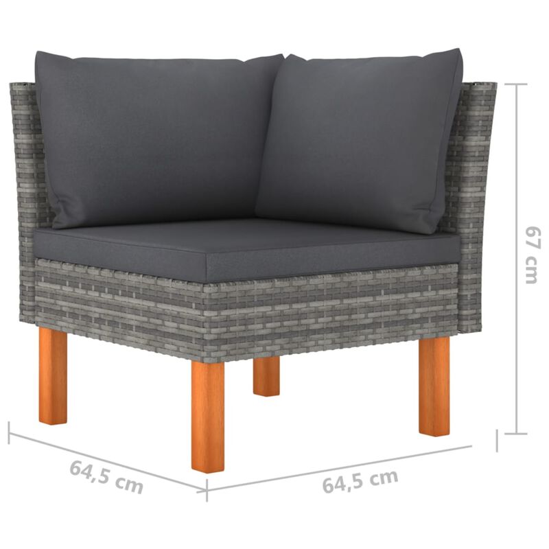 vidaXL 3-Seater Garden Sofa with Cushions Gray Poly Rattan
