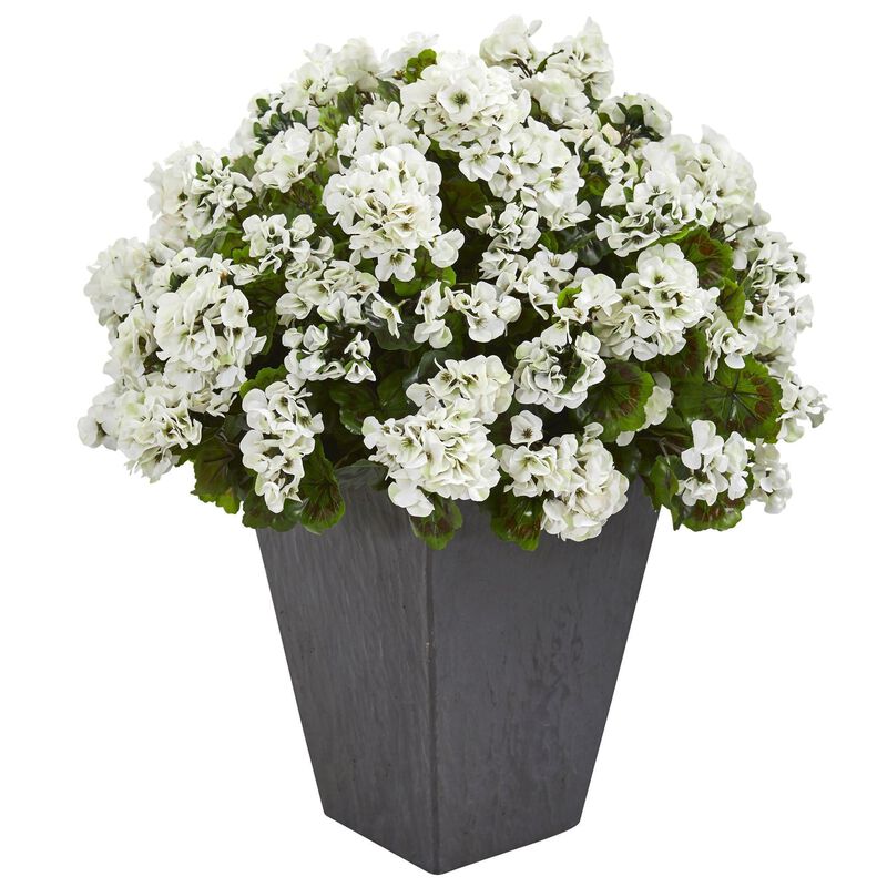 Nearly Natural 33-in-in Geranium Plant in Plater UV Resistant (Indoor/Outdoor)